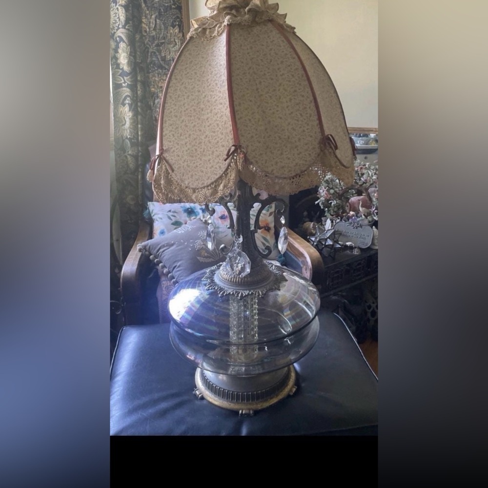 Rare XL 38" Carl Falkenstein? Carnival glass lamp